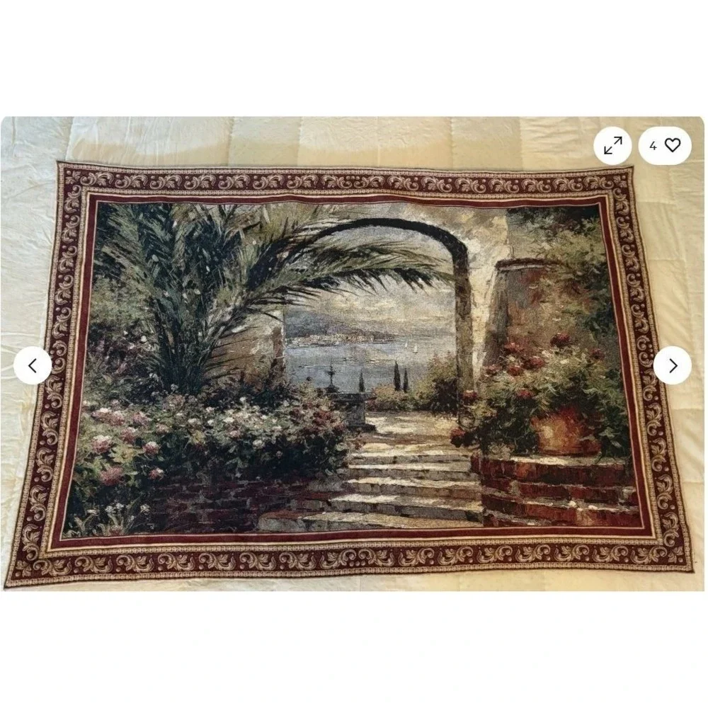 Mediterranean Renaissance Tapestry 51x52 Wall Art Hanging Garden Italian Villa